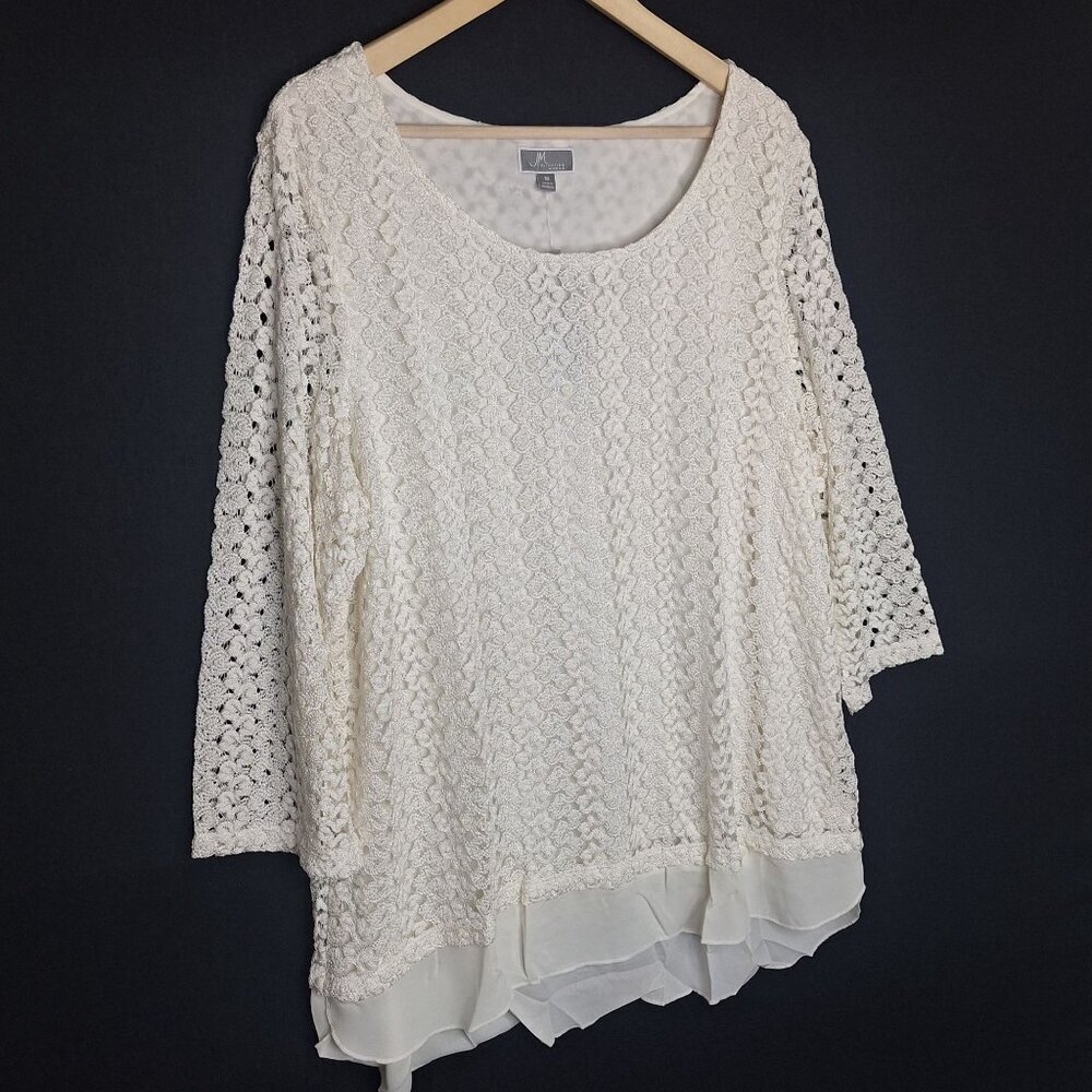 NWT JM Collection Cream Blouse Top Size 2X/3X Formal Chic Preppy Flowy - Picture 6 of 8